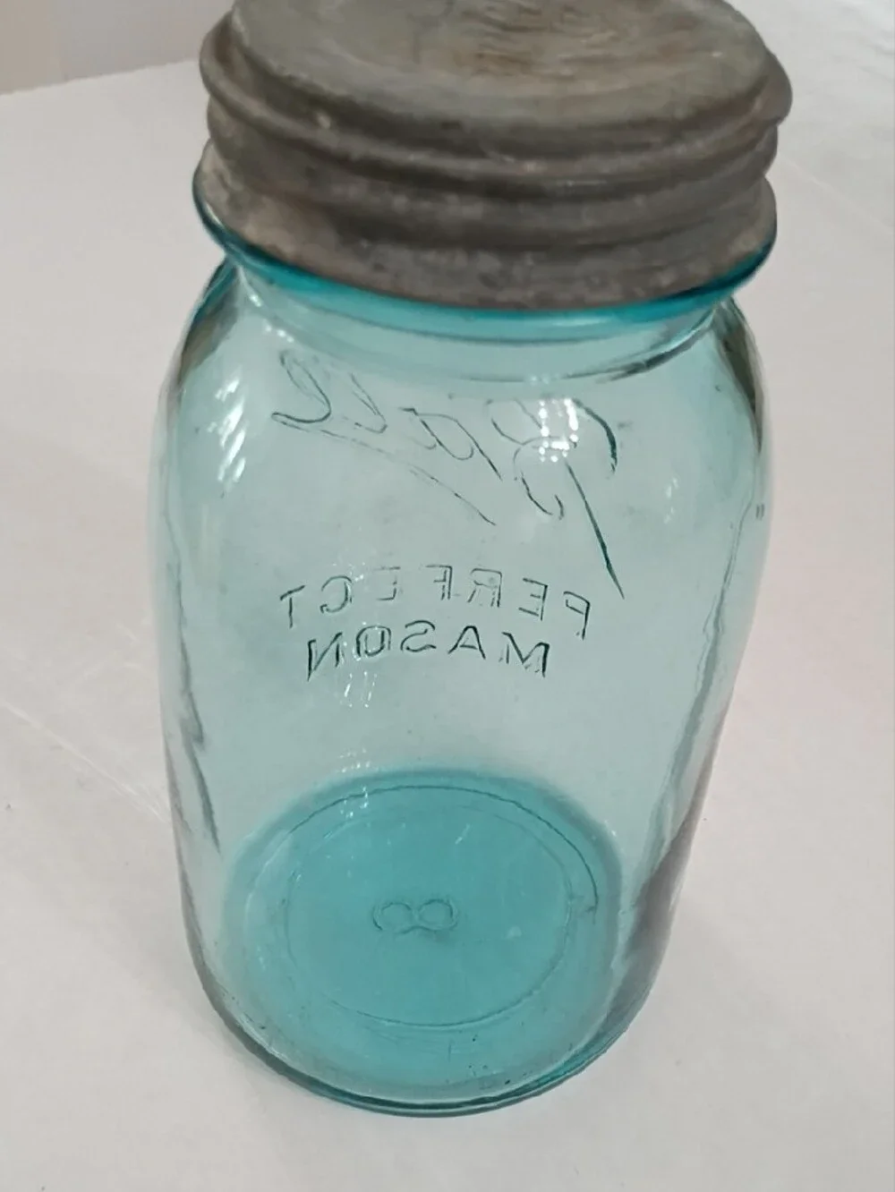 Perfect Mason Aqua Glass Storage Jar with Vintage Lid